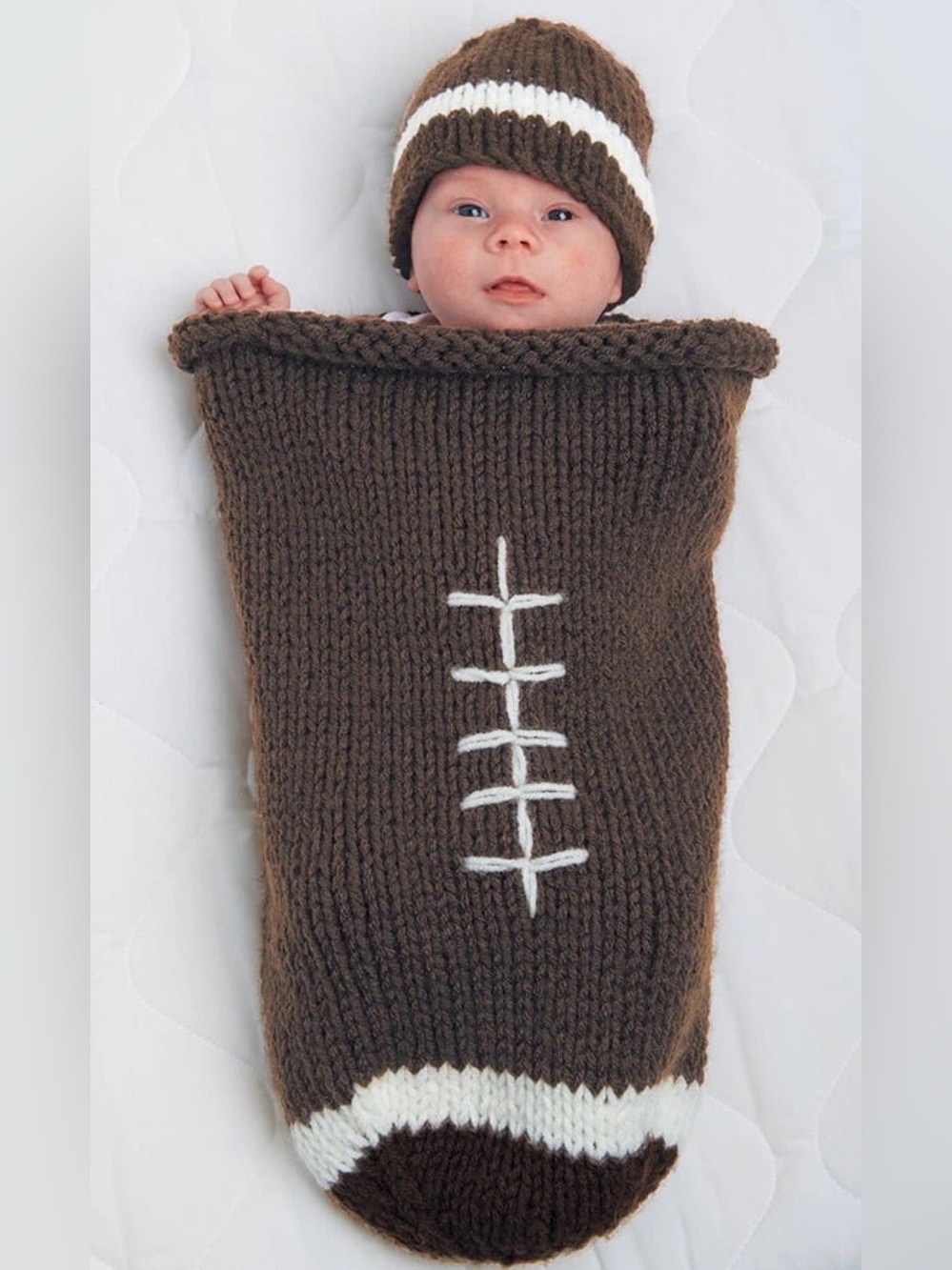 BABY INFANT Crochet 2Pc Football Hat Body Set bunting Brown & white